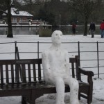 Snowman in the Park_bob higgins Impressive seated snowman in Higginson Park. Creator unknown.. but photo sent by Bob Higgins.