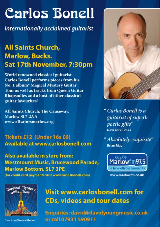 Acclaimed guitarist Carlos Bonell returns to Marlow! Nov 17th