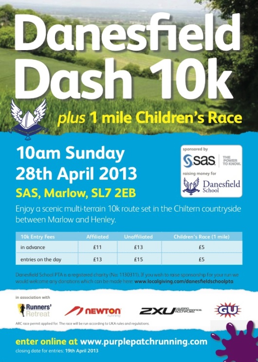 Danesfield Dash, fundraising run Sun 28th April