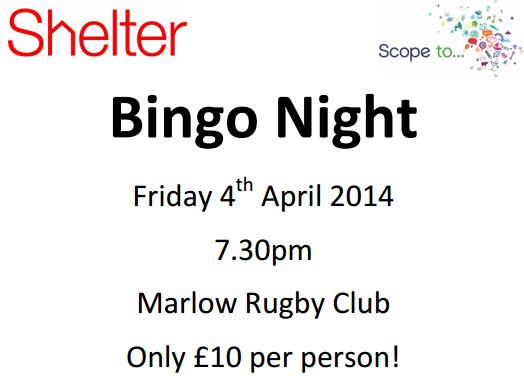 Bingo Night Friday 4th April – in support of Shelter and Scope