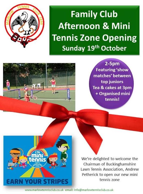 Marlow Tennis Club – Mini Tennis Zone opening Sun 19th Oct