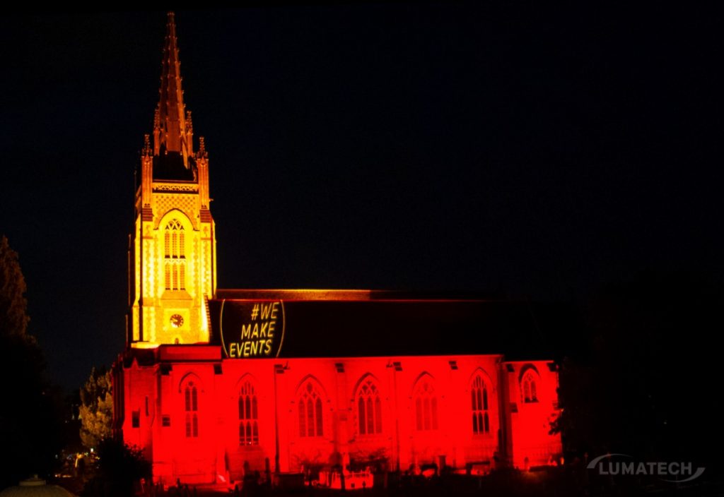 Marlow church lit up red